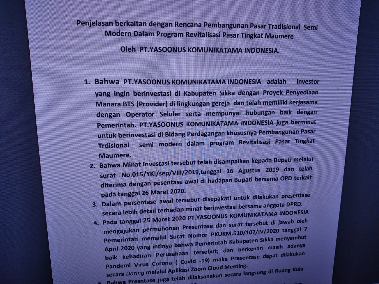 Pembangunan Mall,Bupati Sikka Tegaskan Belum Pernah Menyusun dan Membahas Bersama PT YKI