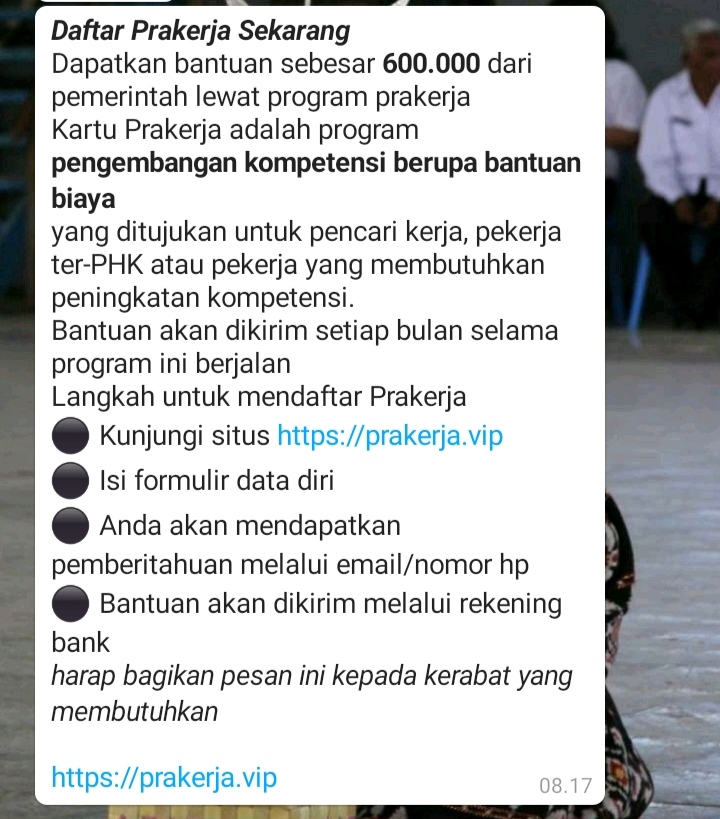 Waspada Penipuan pendaftaran Kartu Pra Kerja Beredar. Cek Faktanya