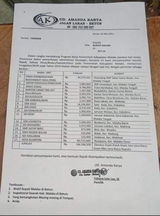 Yohana Lete, Beberapa OPD dan Lembaga Pendidikan di Malaka, Segera Lunasi Hutang